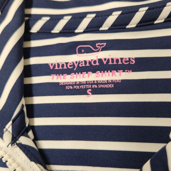 Vineyard Vines Sankaty Shep 1/4 Zip Pullover Striped Navy Coastal Preppy Sz S - Picture 6 of 10